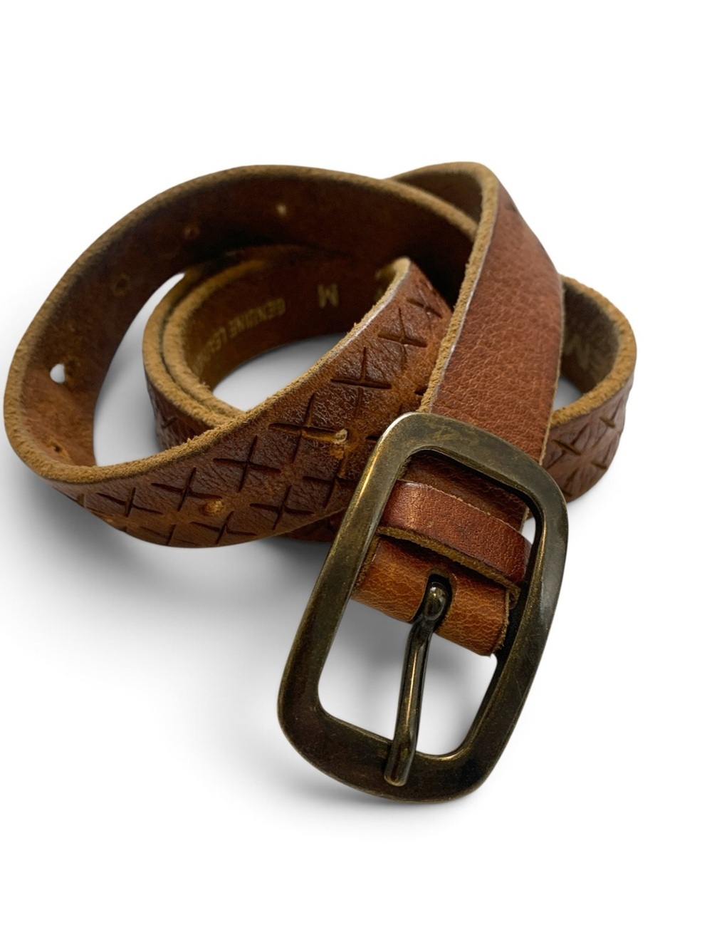 Lemie Men's Brown Leather Belt with Distressed Brass Buckle